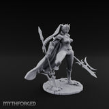Twin Glaives Knee Raised Tiefling Warrior Miniature for Dungeons and Dragons, Pathfinder or other TTRPGs