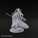 Twin Glaives Knee Raised Tiefling Warrior Miniature for Dungeons and Dragons, Pathfinder or other TTRPGs