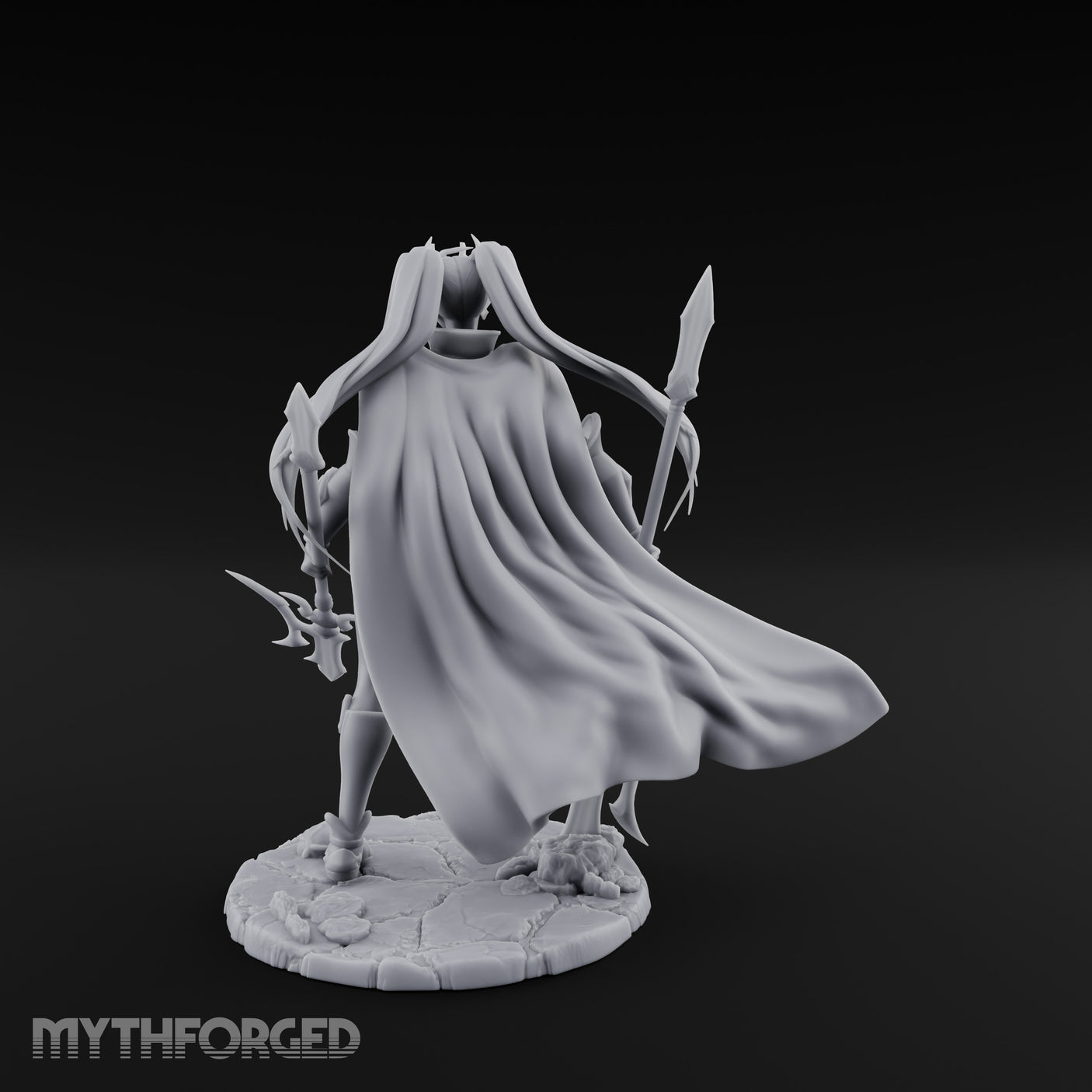 Twin Glaives Knee Raised Tiefling Warrior Miniature for Dungeons and Dragons, Pathfinder or other TTRPGs