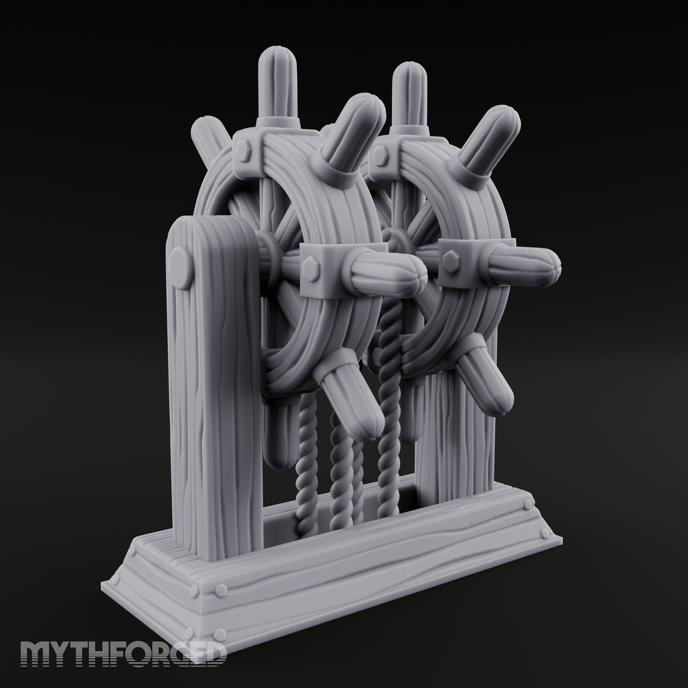 Twin-Spooled Bolt-Clamped Ship Helm Miniature for Dungeons and Dragons, Pathfinder or other TTRPGs