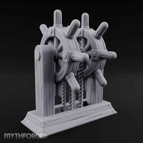 Twin-Spooled Bolt-Clamped Ship Helm Miniature for Dungeons and Dragons, Pathfinder or other TTRPGs