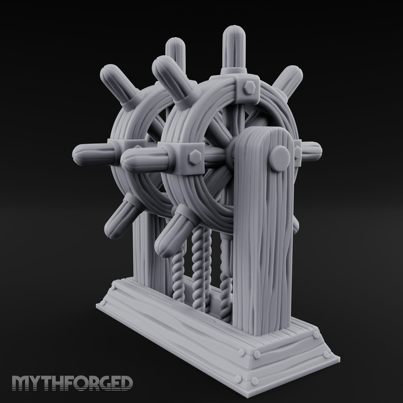 Twin-Spooled Bolt-Clamped Ship Helm Miniature for Dungeons and Dragons, Pathfinder or other TTRPGs