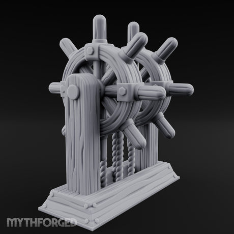 Twin-Spooled Bolt-Clamped Ship Helm Miniature for Dungeons and Dragons, Pathfinder or other TTRPGs