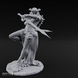 Twin Swords Knee Raised Tiefling Duelist Miniature for Dungeons and Dragons, Pathfinder or other TTRPGs