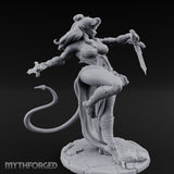 Twin Swords Knee Raised Tiefling Duelist Miniature for Dungeons and Dragons, Pathfinder or other TTRPGs