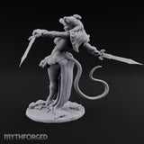 Twin Swords Knee Raised Tiefling Duelist Miniature for Dungeons and Dragons, Pathfinder or other TTRPGs