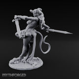 Twin Swords Knee Raised Tiefling Duelist Miniature for Dungeons and Dragons, Pathfinder or other TTRPGs