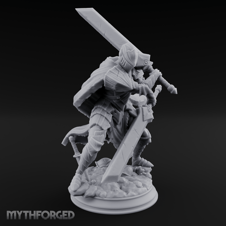 Overhead Cleaving Human Swordmaster Miniature for Dungeons and Dragons, Pathfinder or other TTRPGs