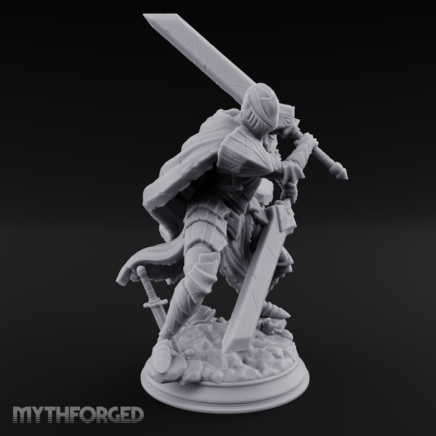 Overhead Cleaving Human Swordmaster Miniature for Dungeons and Dragons, Pathfinder or other TTRPGs