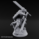 Overhead Cleaving Human Swordmaster Miniature for Dungeons and Dragons, Pathfinder or other TTRPGs