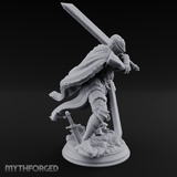 Overhead Cleaving Human Swordmaster Miniature for Dungeons and Dragons, Pathfinder or other TTRPGs