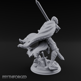 Overhead Cleaving Human Swordmaster Miniature for Dungeons and Dragons, Pathfinder or other TTRPGs