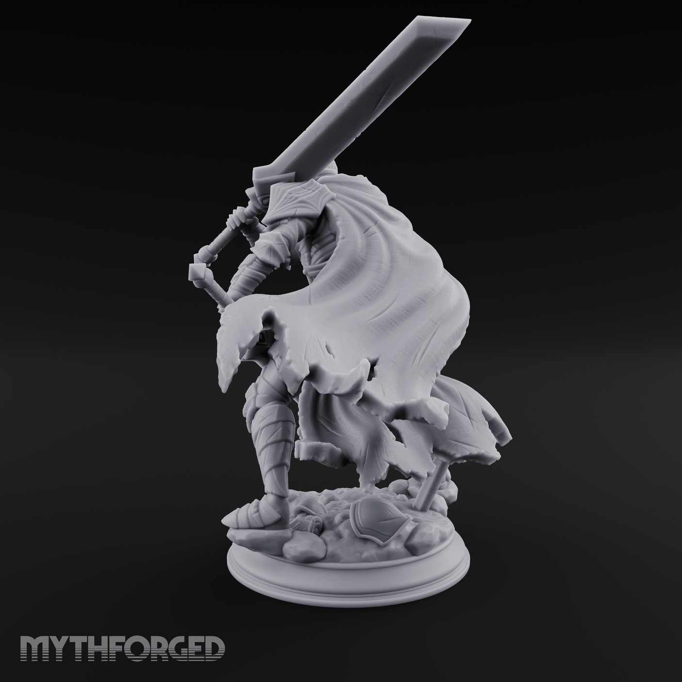 Overhead Cleaving Human Swordmaster Miniature for Dungeons and Dragons, Pathfinder or other TTRPGs