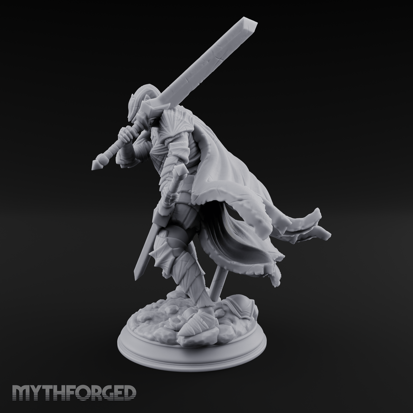 Overhead Cleaving Human Swordmaster Miniature for Dungeons and Dragons, Pathfinder or other TTRPGs