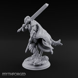 Overhead Cleaving Human Swordmaster Miniature for Dungeons and Dragons, Pathfinder or other TTRPGs