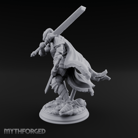 Overhead Cleaving Human Swordmaster Miniature for Dungeons and Dragons, Pathfinder or other TTRPGs