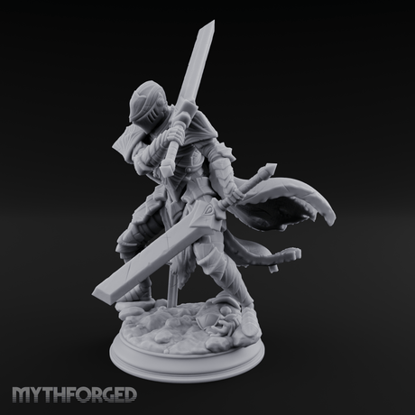 Overhead Cleaving Human Swordmaster Miniature for Dungeons and Dragons, Pathfinder or other TTRPGs