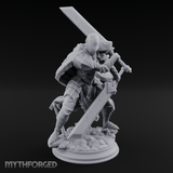 Overhead Cleaving Human Swordmaster Miniature for Dungeons and Dragons, Pathfinder or other TTRPGs