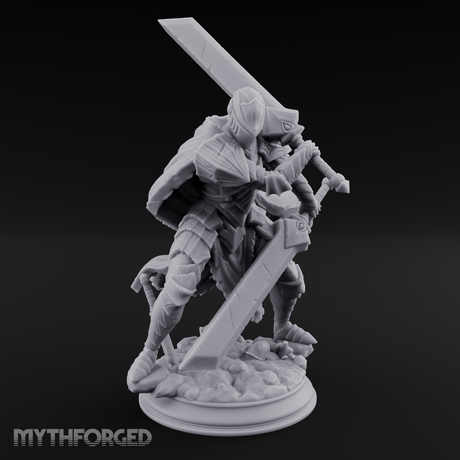Overhead Cleaving Human Swordmaster Miniature for Dungeons and Dragons, Pathfinder or other TTRPGs