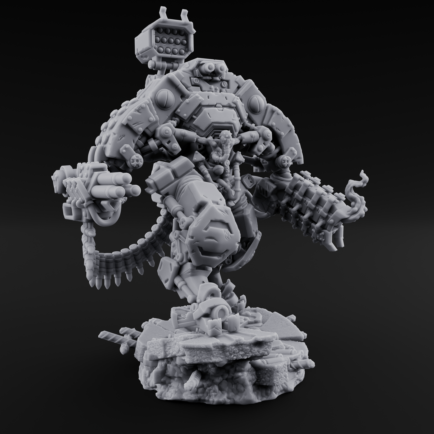 Junkyard Stomping Necrolinked Mech B Miniature for Dungeons and Dragons, Pathfinder or other TTRPGs