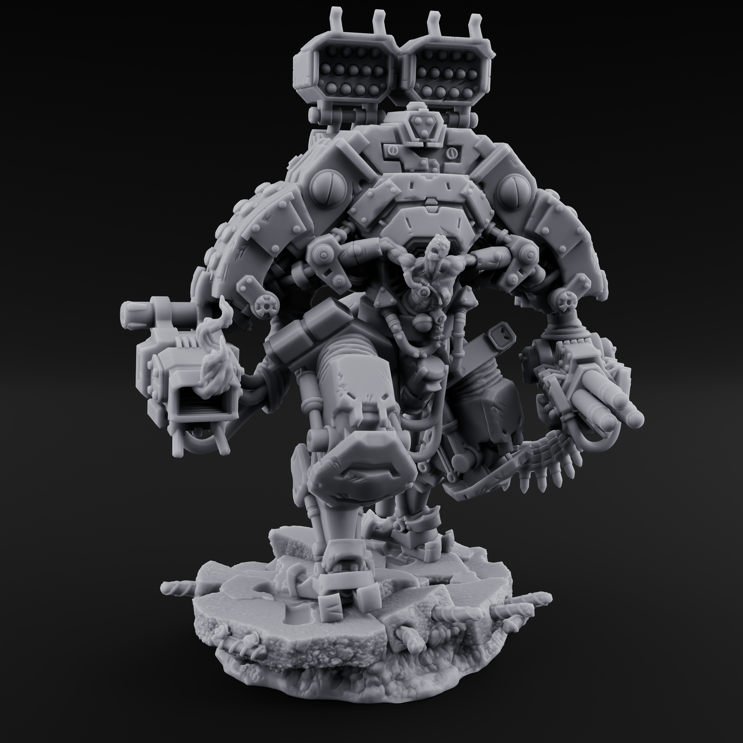 Junkyard Stomping Necrolinked Mechs Miniature for Dungeons and Dragons, Pathfinder or other TTRPGs