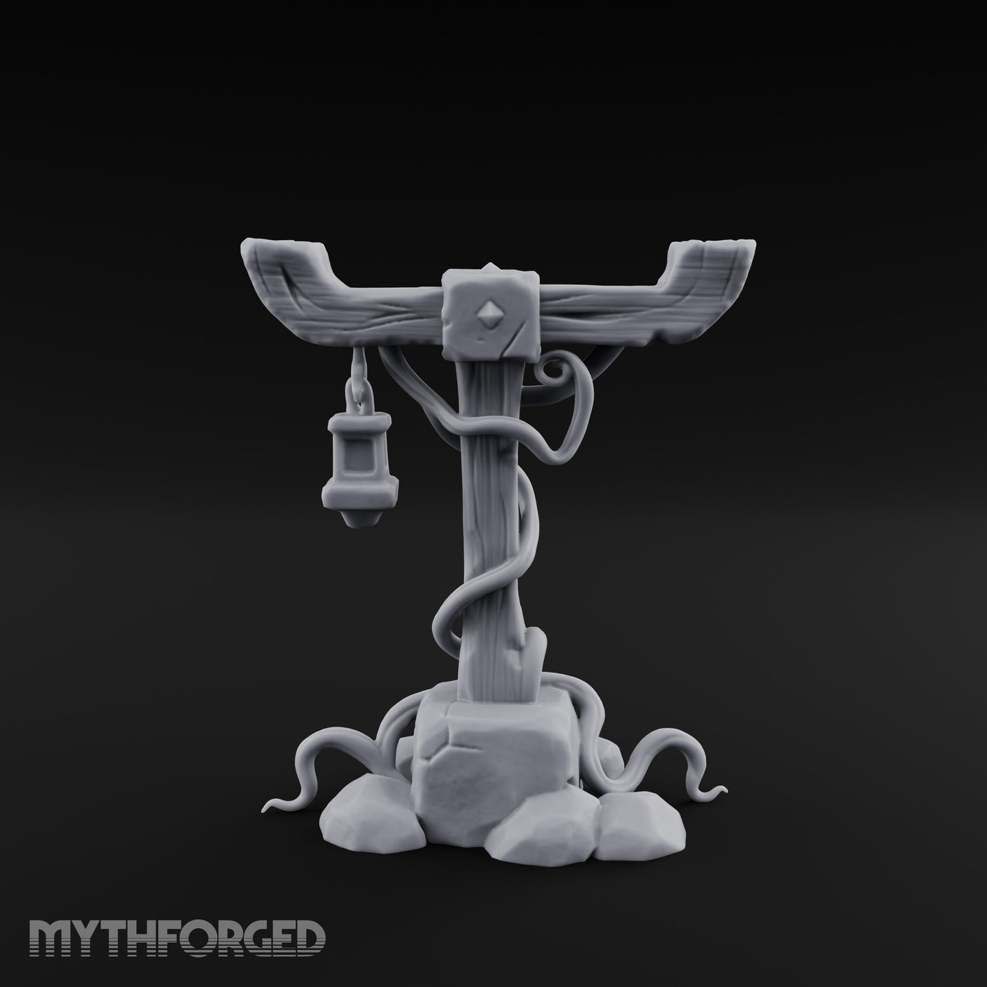 Vine-Coiled Lantern-Swaying Torii Lamp Post Miniature for Dungeons and Dragons, Pathfinder or other TTRPGs