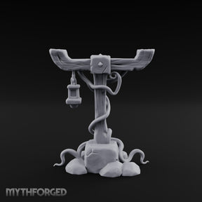 Vine-Coiled Lantern-Swaying Torii Lamp Post Miniature for Dungeons and Dragons, Pathfinder or other TTRPGs