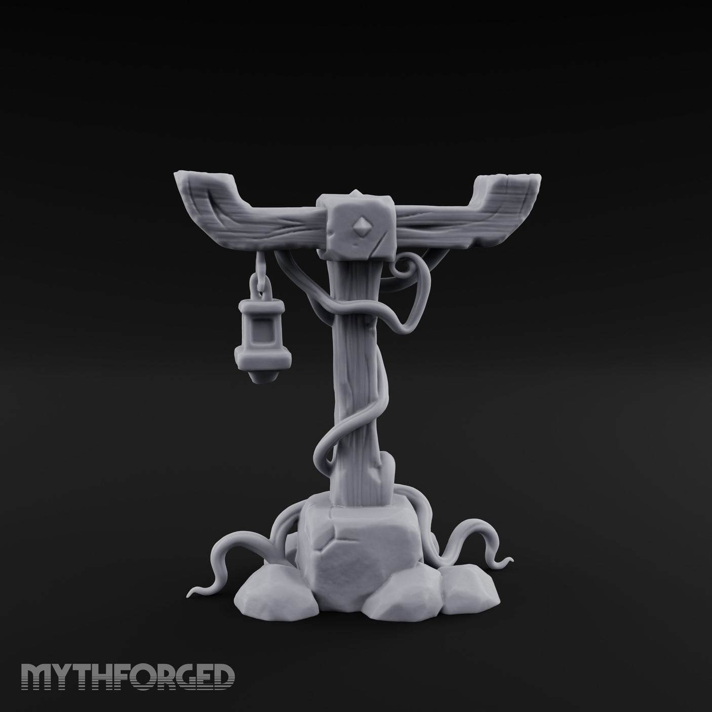 Vine-Coiled Lantern-Swaying Torii Lamp Post Miniature for Dungeons and Dragons, Pathfinder or other TTRPGs