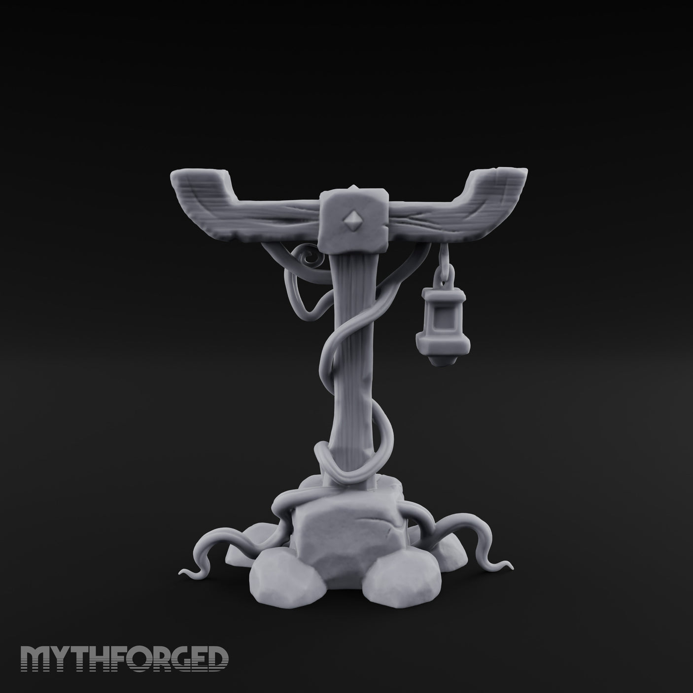 Vine-Coiled Lantern-Swaying Torii Lamp Post Miniature for Dungeons and Dragons, Pathfinder or other TTRPGs