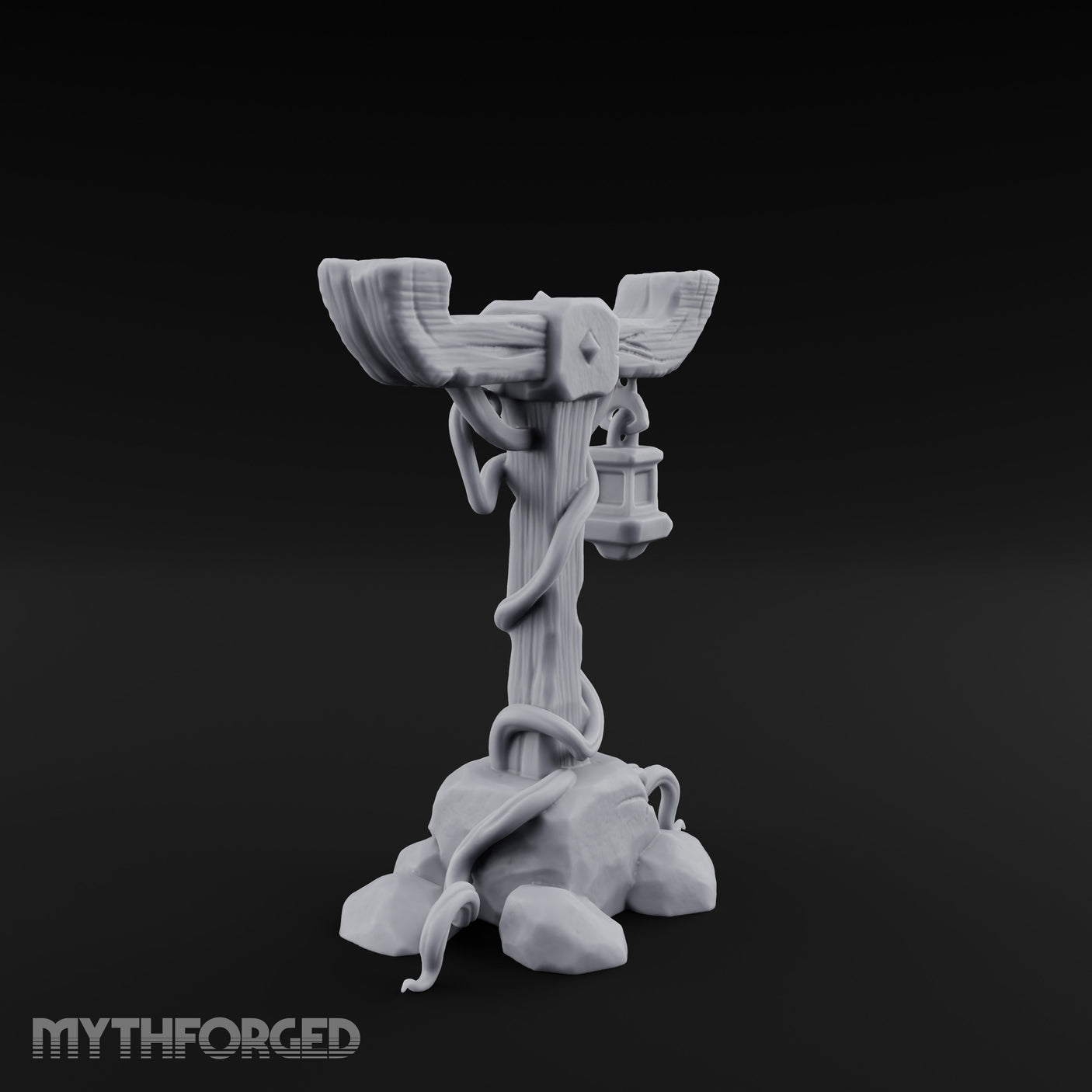 Vine-Coiled Lantern-Swaying Torii Lamp Post Miniature for Dungeons and Dragons, Pathfinder or other TTRPGs