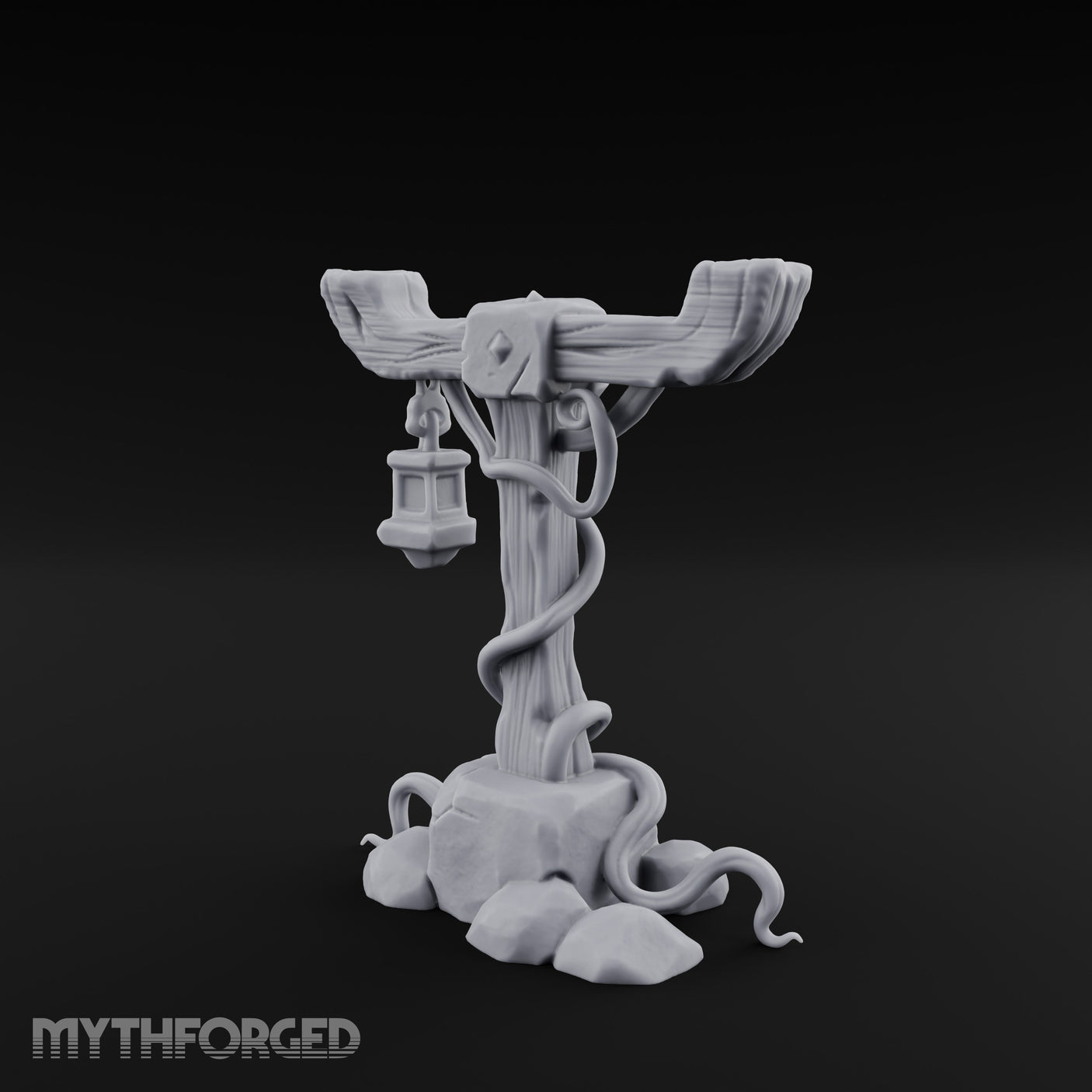 Vine-Coiled Lantern-Swaying Torii Lamp Post Miniature for Dungeons and Dragons, Pathfinder or other TTRPGs