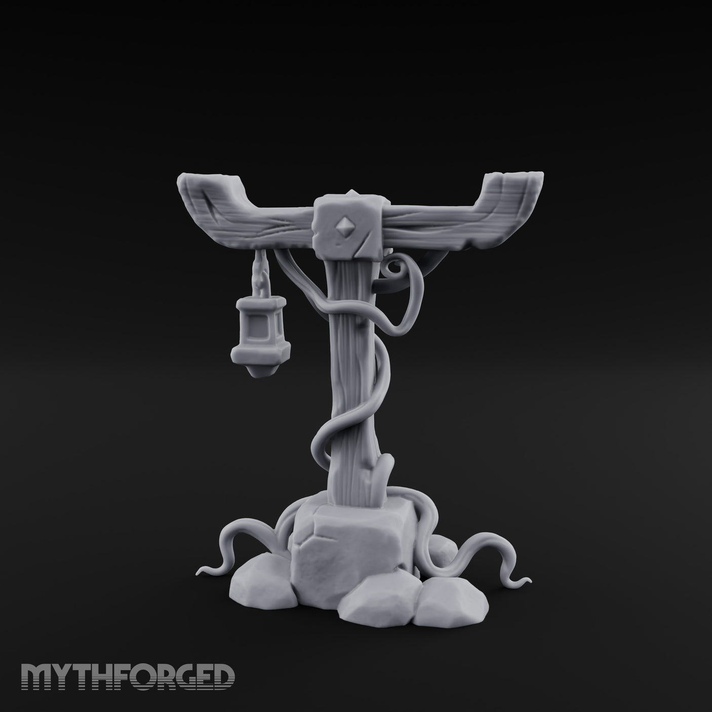 Vine-Coiled Lantern-Swaying Torii Lamp Post Miniature for Dungeons and Dragons, Pathfinder or other TTRPGs