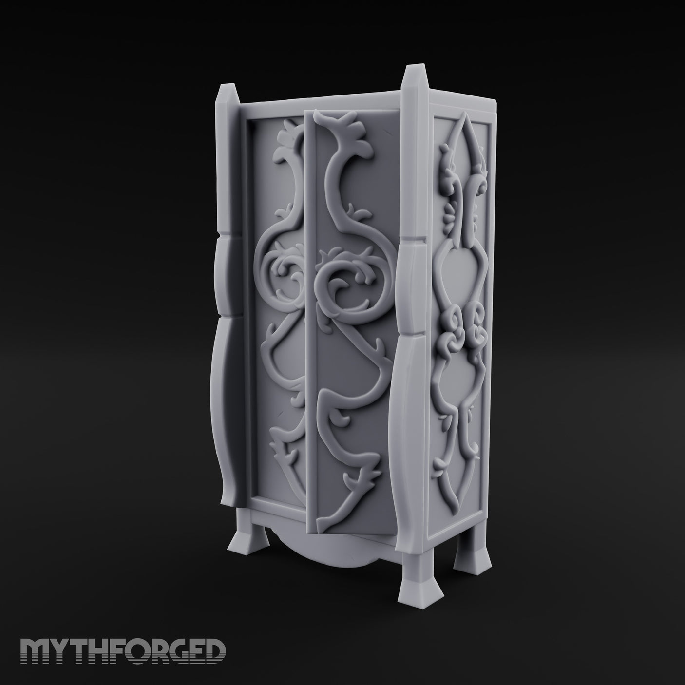 Vine-Relief Double-Paneled Noble Dresser Miniature for Dungeons and Dragons, Pathfinder or other TTRPGs