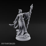 Serpent Staff, Silken Hem Tiefling Female Druid with Serpent-Wrapped Crystal Staff