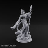 Serpent Staff, Silken Hem Tiefling Female Druid with Serpent-Wrapped Crystal Staff
