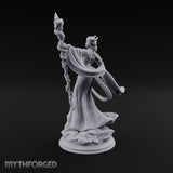 Serpent Staff, Silken Hem Tiefling Female Druid with Serpent-Wrapped Crystal Staff