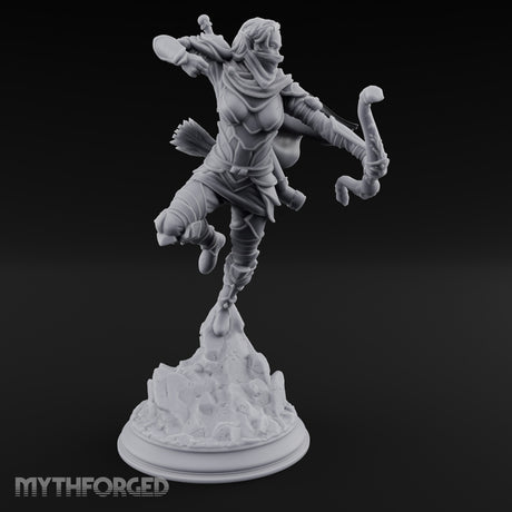 Leaping Into Action Elf Ranger Miniature for Dungeons and Dragons, Pathfinder or other TTRPGs