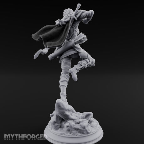 Leaping Into Action Elf Ranger Miniature for Dungeons and Dragons, Pathfinder or other TTRPGs