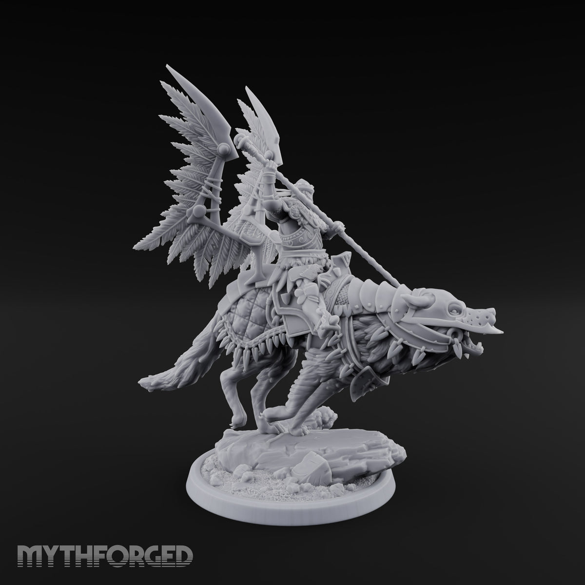 Steel, Feather and Fang Human Winged Hussar on Dire Wolf D