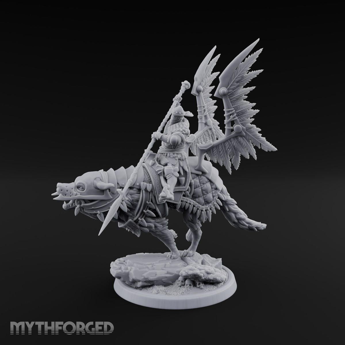 Steel, Feather and Fang Human Winged Hussar on Dire Wolf D