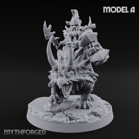 Tusks Raised Bellowing Triceratop Riding Dwarves Miniature for Dungeons and Dragons, Pathfinder or other TTRPGs