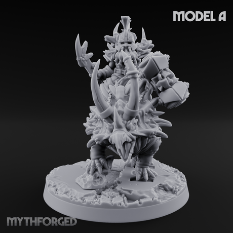 Tusks Raised Bellowing Triceratop Riding Dwarves Miniature for Dungeons and Dragons, Pathfinder or other TTRPGs