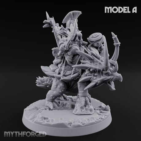Tusks Raised Bellowing Triceratop Riding Dwarves A Miniature for Dungeons and Dragons, Pathfinder or other TTRPGs
