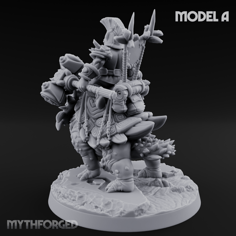 Tusks Raised Bellowing Triceratop Riding Dwarves A Miniature for Dungeons and Dragons, Pathfinder or other TTRPGs