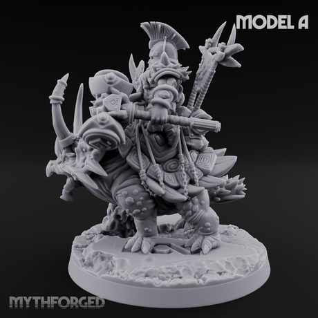 Tusks Raised Bellowing Triceratop Riding Dwarves A Miniature for Dungeons and Dragons, Pathfinder or other TTRPGs