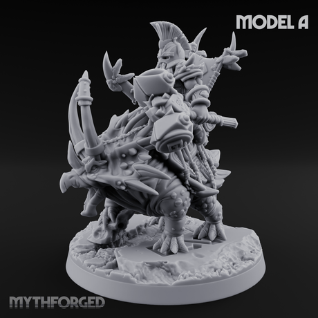 Tusks Raised Bellowing Triceratop Riding Dwarves A Miniature for Dungeons and Dragons, Pathfinder or other TTRPGs