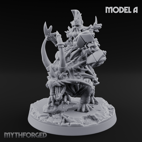 Tusks Raised Bellowing Triceratop Riding Dwarves A Miniature for Dungeons and Dragons, Pathfinder or other TTRPGs