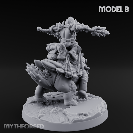 Tusks Raised Bellowing Triceratop Riding Dwarves B Miniature for Dungeons and Dragons, Pathfinder or other TTRPGs