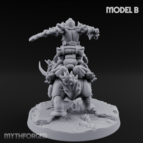Tusks Raised Bellowing Triceratop Riding Dwarves B Miniature for Dungeons and Dragons, Pathfinder or other TTRPGs