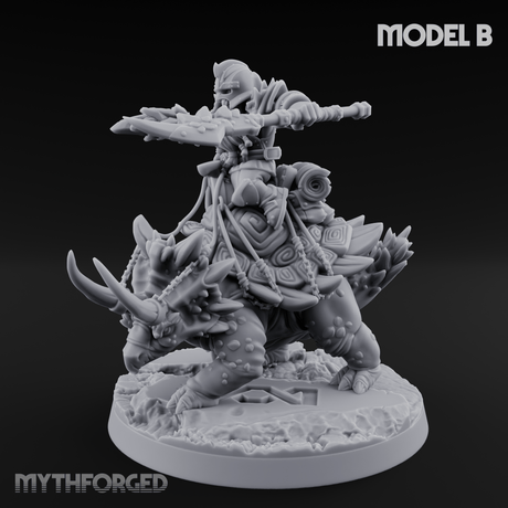 Tusks Raised Bellowing Triceratop Riding Dwarves B Miniature for Dungeons and Dragons, Pathfinder or other TTRPGs